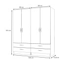 Ντουλάπα ρούχων Ricardo Megapap τετράφυλλη με συρτάρια χρώμα λευκό 160x51,8x181εκ.