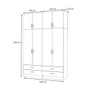 Ντουλάπα ρούχων Ricardo Megapap τετράφυλλη με πατάρι και συρτάρια χρώμα φυσικό οξιάς 160x51,8x240εκ.