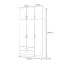 Ντουλάπα ρούχων Ricardo Megapap τρίφυλλη με πατάρι και συρτάρια χρώμα φυσικό οξιάς 120x51,8x240εκ.