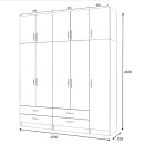 Ντουλάπα ρούχων Ricardo Megapap πεντάφυλλη με πατάρι και συρτάρια χρώμα ανθρακί 200x51,8x240εκ.