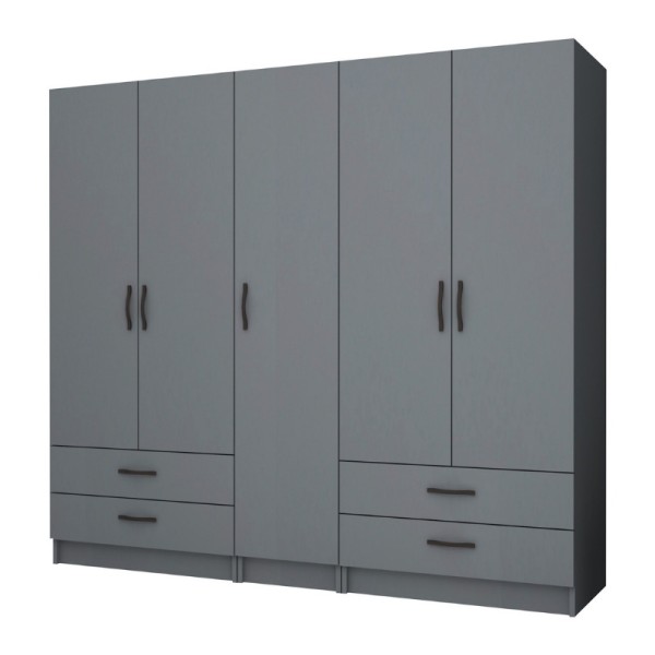 Ντουλάπα ρούχων Ricardo Megapap πεντάφυλλη με συρτάρια χρώμα ανθρακί 200x51,8x181εκ.