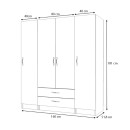 Ντουλάπα ρούχων Ricardo Megapap τετράφυλλη με συρτάρια χρώμα καρυδί 160x51,8x181εκ.