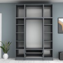 Ντουλάπα ρούχων Ricardo Megapap τετράφυλλη με πατάρι και συρτάρια χρώμα ανθρακί 160x51,8x240εκ.