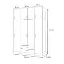 Ντουλάπα ρούχων Ricardo Megapap τετράφυλλη με πατάρι και συρτάρια χρώμα ανθρακί 160x51,8x240εκ.