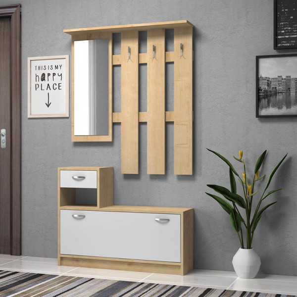 Έπιπλο εισόδου Raynold Megapap χρώμα φυσικό οξιάς - λευκό 100x30x180εκ.