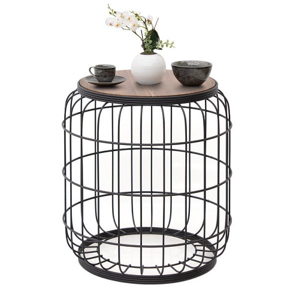 Σκαμπώ - Τραπεζάκι βοηθητικό Muller Megapap μεταλλικό - Mdf χρώμα μαύρο - καρυδί 35x35x47εκ.