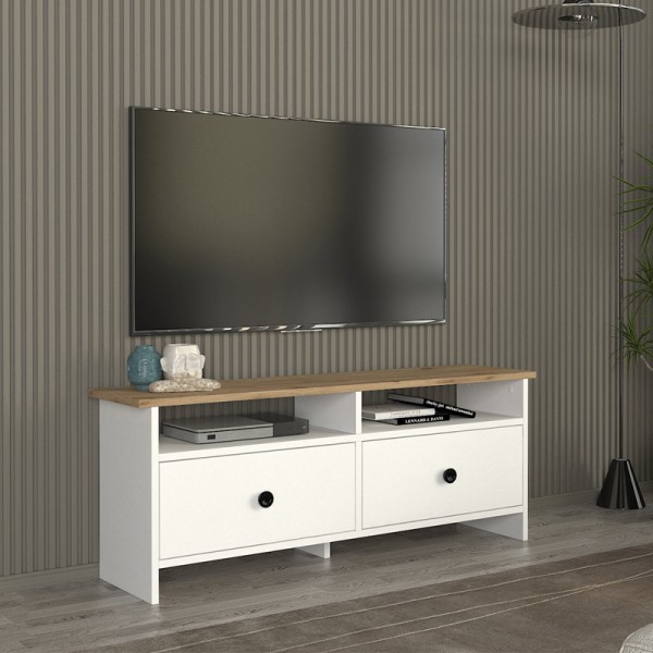 Έπιπλο τηλεόρασης Gradias Megapap χρώμα λευκό - sapphire oak 120x29,6x46,8εκ.