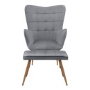 Πολυθρόνα - Μπερζέρα με υποπόδιο Lily Megapap γκρι βελούδο - μεταλλικό πόδι χρώμα φυσικό 70x62x98εκ.