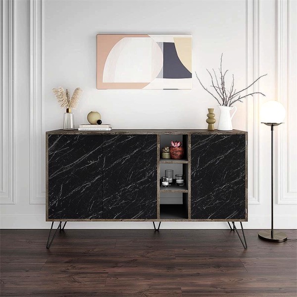 Μπουφές μελαμίνης Clara Megapap χρώμα dark coffee - μαύρο εφέ μαρμάρου 142x35,6x83εκ.