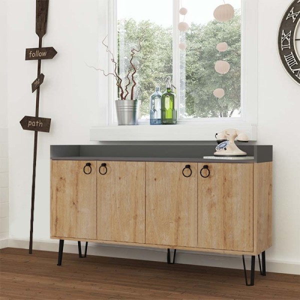 Μπουφές μελαμίνης Dea Megapap χρώμα φυσικό οξιάς - ανθρακί 140x36x80εκ.