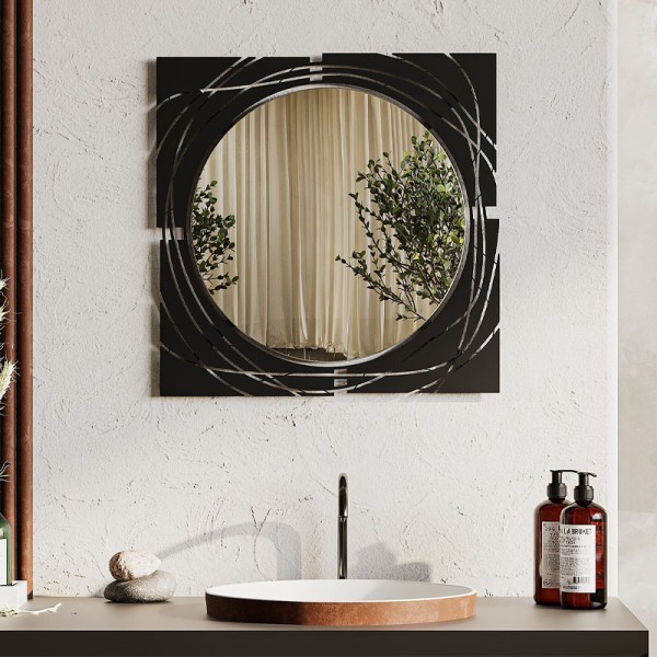 Καθρέπτης τοίχου Hulla Megapap από μέταλλο χρώμα μαύρο 55,6x2x55,6εκ.