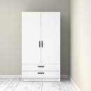 Ντουλάπα ρούχων Victoria Megapap δίφυλλη με συρτάρια χρώμα λευκό 100x60x181εκ.