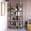 Βιβλιοθήκη Detroit Megapap χρώμα sapphire oak - silky black 87,5x35,2x175εκ.