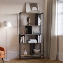 Βιβλιοθήκη Midi Megapap χρώμα sapphire oak - silky black 88x35x175εκ.