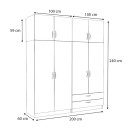 Ντουλάπα ρούχων Victoria Megapap τετράφυλλη με πατάρι και συρτάρια χρώμα φυσικό οξιάς 200x60x240εκ.