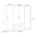 Ντουλάπα ρούχων Victoria Megapap τετράφυλλη με συρτάρια χρώμα καρυδί 200x60x181εκ.