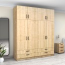 Ντουλάπα ρούχων Victoria Megapap τετράφυλλη με πατάρι και συρτάρια χρώμα φυσικό οξιάς 200x60x240εκ.