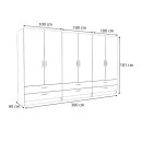 Ντουλάπα ρούχων Victoria Megapap εξάφυλλη με συρτάρια χρώμα φυσικό οξιάς 300x60x181εκ.