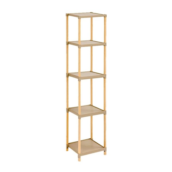 Ραφιέρα δαπέδου πλαστική - ξύλινη χρώμα φυσικό - μπεζ 28x25x137εκ.