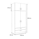 Ντουλάπα ρούχων Victoria Megapap δίφυλλη με πατάρι και συρτάρια χρώμα λευκό 100x60x240εκ.