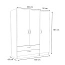 Ντουλάπα ρούχων Victoria Megapap τρίφυλλη με συρτάρια χρώμα λευκό 150x60x181εκ.