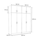 Ντουλάπα ρούχων Victoria Megapap τετράφυλλη με πατάρι χρώμα καρυδί 200x60x240εκ.