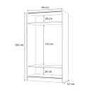 Ντουλάπα ρούχων Misra Megapap δίφυλλη συρόμενη χρώμα καρυδί 94x52x182εκ.