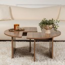 Τραπεζάκι σαλονιού σετ 2 τμχ Moira Megapap χρώμα καρυδί Ø90x41εκ.