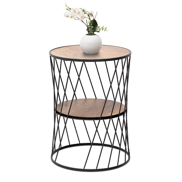 Τραπεζάκι βοηθητικό Jaspin Megapap μεταλλικό - Mdf χρώμα μαύρο - καρυδί 32x32x44εκ.