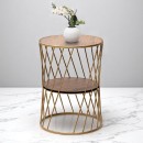 Τραπεζάκι βοηθητικό Jaspin Megapap μεταλλικό - Mdf χρώμα χρυσό - καρυδί 32x32x44εκ.