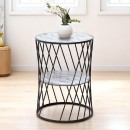 Τραπεζάκι βοηθητικό Jaspin Megapap μεταλλικό - Mdf χρώμα μαύρο-λευκό εφέ μαρμάρου 32x32x44εκ.