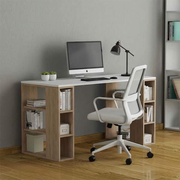 Γραφείο εργασίας Colmar Megapap χρώμα λευκό - sapphire oak 140x60x75εκ