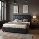 Κρεβάτι Iro Megapap από τεχνόδερμα με αποθηκευτικό χώρο χρώμα μαύρο 160x200εκ.