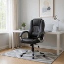 Καρέκλα γραφείου διευθυντική Robie Megapap από τεχνόδερμα χρώμα μαύρο 64x62x108/118εκ.