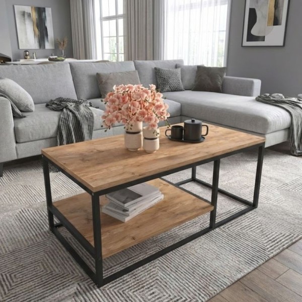 Τραπεζάκι σαλονιού Kane Megapap μεταλλικό - μελαμίνης χρώμα pine oak 106x50x42εκ.