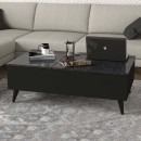 Τραπεζάκι σαλονιού Roy Megapap με σερβιτόρο χρώμα μαύρο - εφέ μαρμάρου 121x69x40εκ.