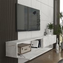 Έπιπλο τηλεόρασης επιτοίχιο Espanse Megapap χρώμα λευκό εφέ μαρμάρου 241,8x31,7x30εκ.