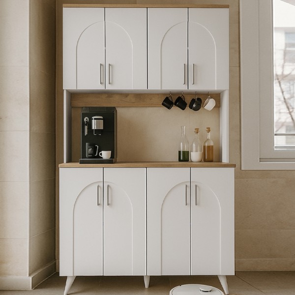 Έπιπλο κουζίνας Kalira 4 Megapap χρώμα λευκό - rota oak 120x40x196εκ.