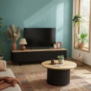 Τραπεζάκι σαλονιού Bohema Megapap χρώμα μαύρο - sepet oak Ø85x43,2εκ.