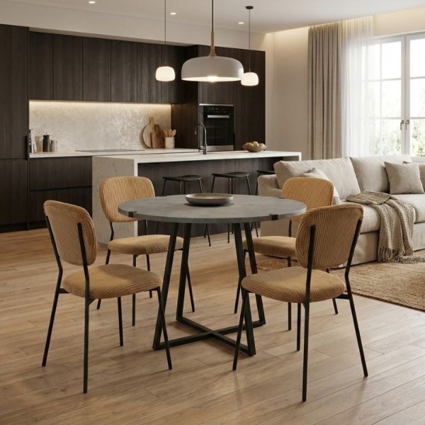 Σετ τραπεζαρία 5τμχ Rubes - Kevin Megapap χρώμα γκρι σκυροδέματος - μουσταρδί Ø100x78εκ.