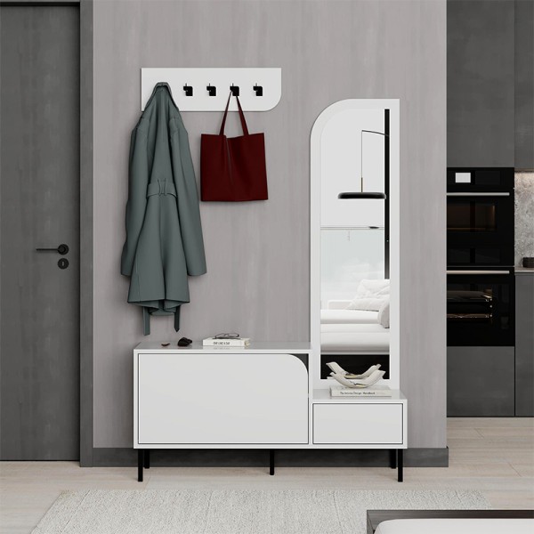 Έπιπλο εισόδου Mila Megapap με κρεμάστρα χρώμα λευκό 120x37x171,6εκ.