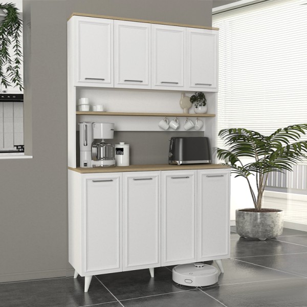 Έπιπλο κουζίνας Potter 4 Megapap χρώμα λευκό - rota oak 120x40x196,1εκ.