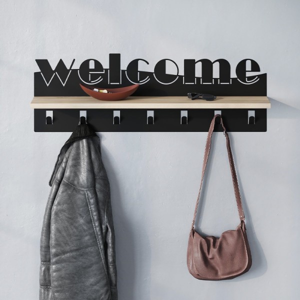 Κρεμάστρα τοίχου Welcome Megapap χρώμα μαύρο - sapphire oak 86x15,2x29εκ.