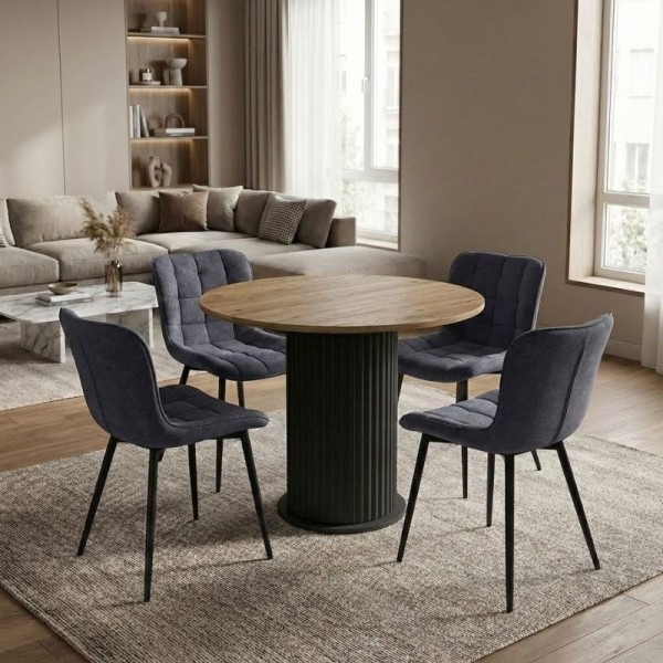 Σετ τραπεζαρία 5τμχ Bohema - Chiara Megapap χρώμα μαύρο/sepet oak - ανθρακί Ø90x77,7εκ.