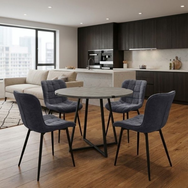 Σετ τραπεζαρία 5τμχ Rubes - Chiara Megapap χρώμα γκρι σκυροδέματος - ανθρακί Ø100x78εκ.