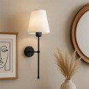 Απλίκα τοίχου Verma Megapap E27 υφασμάτινη - μεταλλική χρώμα μαύρο - κρεμ 13x13x50εκ.