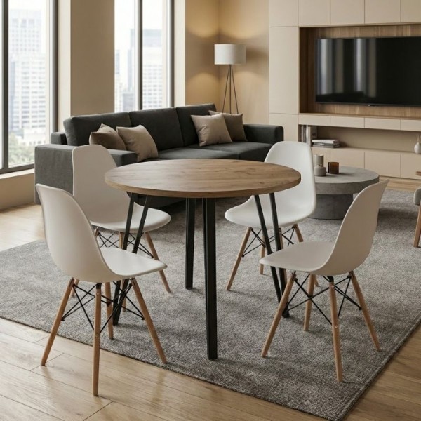 Σετ τραπεζαρία 5τμχ Xana - Nova Megapap χρώμα sepet oak - λευκό Ø90x77,7εκ.