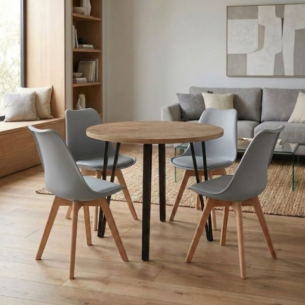 Σετ τραπεζαρία 5τμχ Xana - Viva Megapap χρώμα sepet oak - γκρι Ø90x77,7εκ.