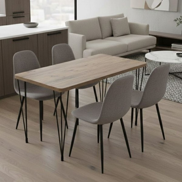 Σετ τραπεζαρία 5τμχ Roger - Iris Megapap Mdf - ύφασμα χρώμα ακακίας - ανοιχτό μπεζ 120x70x75εκ.