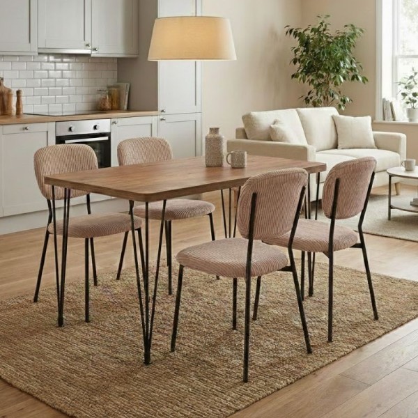 Σετ τραπεζαρία 5τμχ Roger - Kevin Megapap Mdf - ύφασμα χρώμα ακακίας - μόκα 120x70x75εκ.